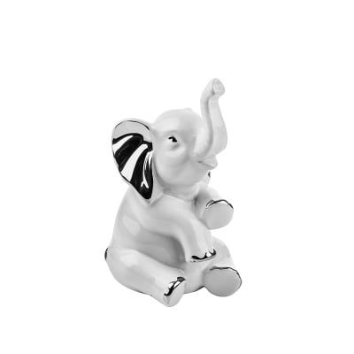 Статуетка - седнало бяло слонче, керамика, малка