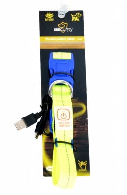 "Duvo+" - Светещ неон жълт нашийник със USB за зареждане