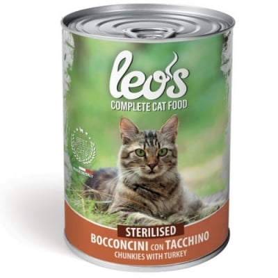Хапки с пуешко месо в сос за кастрирани котки в зряла възраст Leo’s Sterilised, 415гр