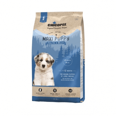 Храна за кучета Chicopee Classic Nature Puppy Maxi за едри породи под 18 месеца с птиче и просо - 2.00кг, 15.00кг