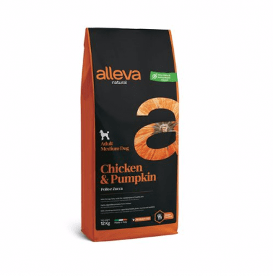 Пълноценна храна за възрастни кучета от средни породи Alleva® Natural, с пиле и тиква, 12.00кг