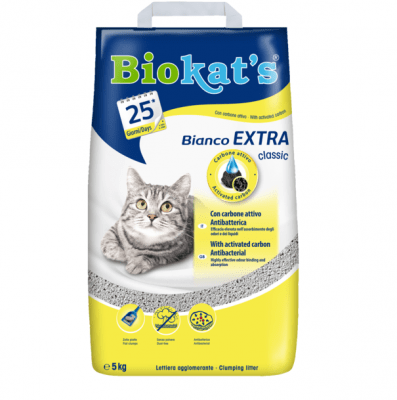 Котешка тоалетна с активен въглен без неприятна миризма Biokat's Bianco EXTRA classic, 5.00кг