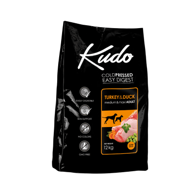 Храна за кучета от средни и едри породи Kudo Low Grain  Medium&Maxi Adult, с пуешко и патешко, 12.00кг