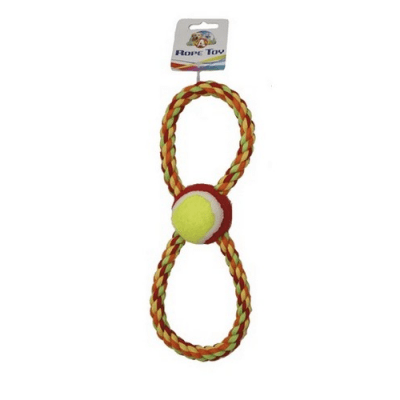 Играчка за куче Осморка въже с тенис топка - 28 см