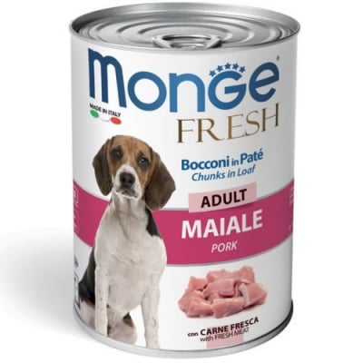 Хапки в пастет за кучета в зряла възраст Monge Fresh Adult, със свинско месо, 400гр