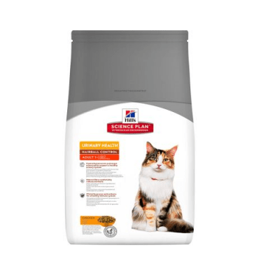 "Hill`s Science Plan Feline Adult Urinary & Hairball Cat" - Пълноценна храна с пилешко за котки от 1 до 6 години. Поддържа уринарния тракт и премахва космените топки