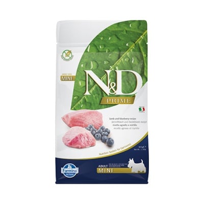 Храна за кучета в зряла възраст от дребни породи N&D PRIME Adult Mini Lamb & Blueberry, с агнешко и боровинки,7.00кг
