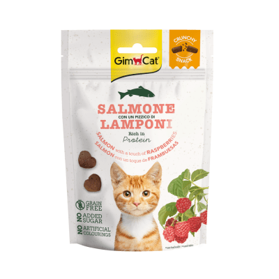 GimCat, Хрупкави лакомства за котки със сьомга и малини, 50 г