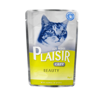 Пауч за котки Plaisir със сьомга в сос Грейви - за здрава козина и кожа