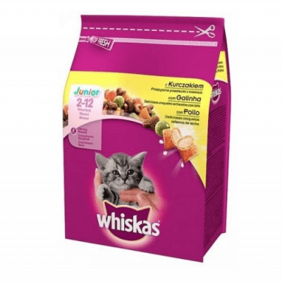 Whiskas Junior-суха храна за подрастващи котенца до 12-месечна възраст с пилешко месо - 0.300кг; 14.00кг