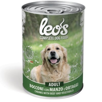 Консерва хапки в сос за кучета в зряла възраст Leo’s, с телешко месо и зеленчуци, две разфасовки
