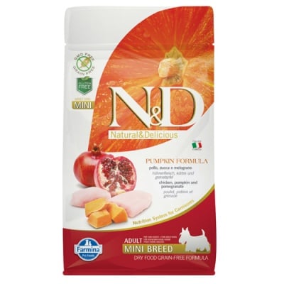 N&D ADULT MINI PUMPKIN - пълноценна храна за кучета от дребни породи с тиква, с пиле и нар