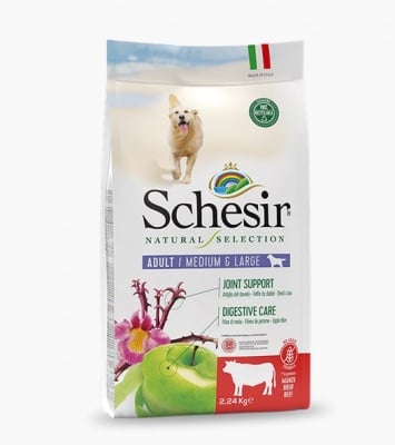 Храна за кучета от средни и едри породи Schesir Natural Selection, с говеждо, две разфасовки
