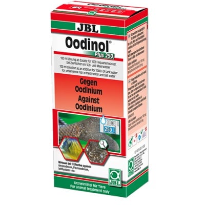 JBL Oodinol Plus 250 - 100ml - Препарат срещу соленоводни и сладководни камшичести едниклетъчни Oodinium (кадифена болест) по сладководни и соленоводни аквариумни риби