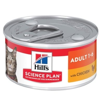 Пълноценна храна за котки от 1 до 6 г Hill’s Science Plan Adult консерва с пилешко, 82гр