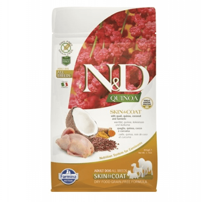 N&D QUINOA SKIN & COAT - Храна за кучета с чувствителен стомах, за здрава кожа и козина - с пъдпъдък, кокос и куркума