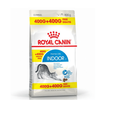 Royal Canin Indoor 27 - 400 гр.+400 гр. - Храна за котки, живеещи в затворени помещения и с ниска физическа активност, на възраст от 1 до 7 години