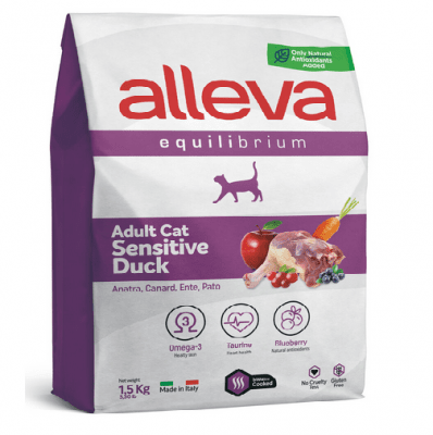 Хранa за възрастни котки с патешко Alleva® Equilibrium Sensitive Duck (Adult), 1.5 kg