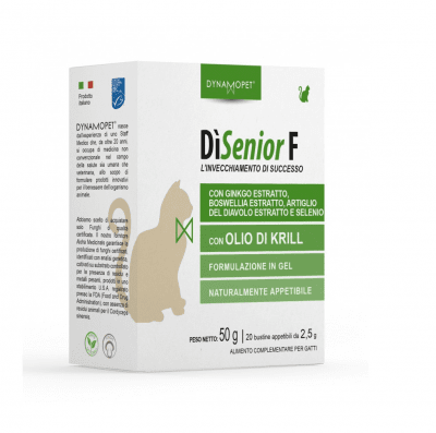Допълваща храна, разработена за насърчаване на успешното стареене при котките Dynamopet DìSenior F, 20брх2.5гр