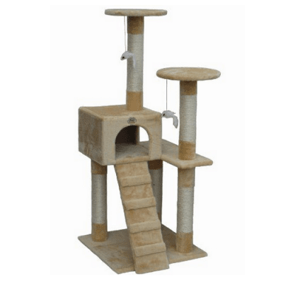 драскало за котки тип катерушка с стълбичка и къща 53 х 53 х 132 см