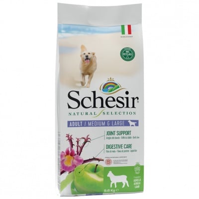 Храна за кучета от средни и едри породи Schesir Natural Selection, с агнешко, две разфасовки