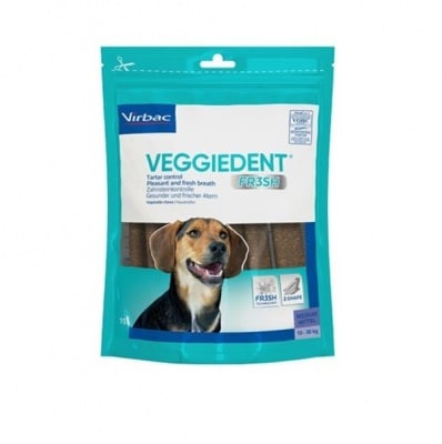 Дентални ламели за кучета от 10кг до 30кг Virbac Veggiedent Fresh, 15бр