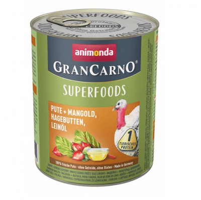 Консервирана храна за кучета Animonda GranCarno Superfoods Turkey, с пуйка, манголд, шипки, ленено масло, 800гр