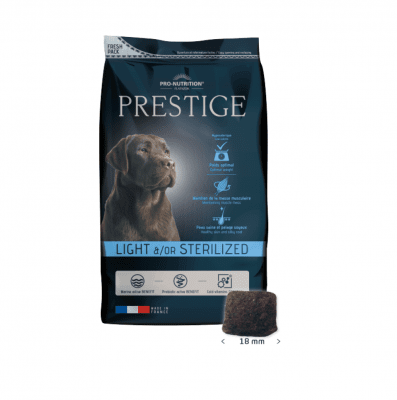 Храна за кучета от всички породи, които са склонни към напълняване и/или кастрирани кучета Flatazor Prestige Adult LIGHT &/OR STERILIZED, две разфасовки