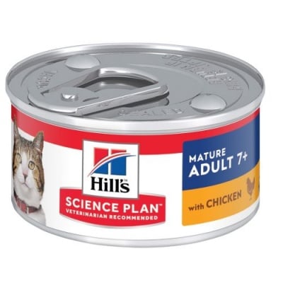 Пълноценна храна за котки над 7 г. Hill’s Science Plan Mature Adult 7+ консерва с пилешко, 82гр