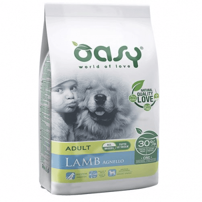 Храна за кучета Oasy Lamb Monoprotein Adult с агнешко за всички породи над 12 месеца, две разфасовки