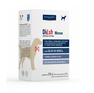Хранителна добавка, поддържаща естествената физиологична защита на организма на кучета, живеещи в топли и влажни зони Dynamopet Dilsh, 20брх10гр