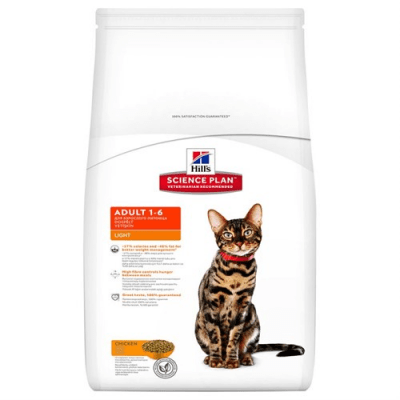 "Hill`s Science Plan Feline Adult Light" - Пълноценна нискокалорична храна с пилешко за котки над 1 година