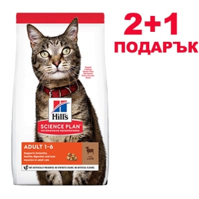 Hill's Science Plan Adult с агнешко и ориз - Суха храна за котки над 1 година - 300 гр. 2 + 1 ПОДАРЪК