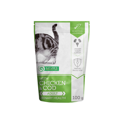 Chicken & Cod Urinary Health, Пауч с пиле и риба треска за израснали котки, 100 гр