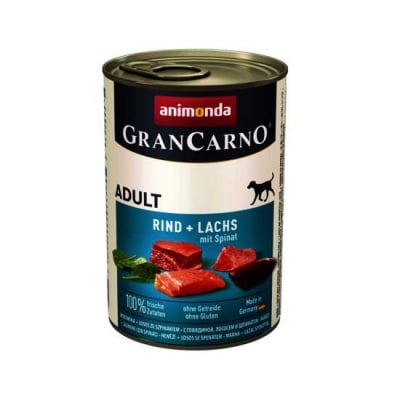 GranCarno, консерва за куче, говеждо, сьомга и спанак