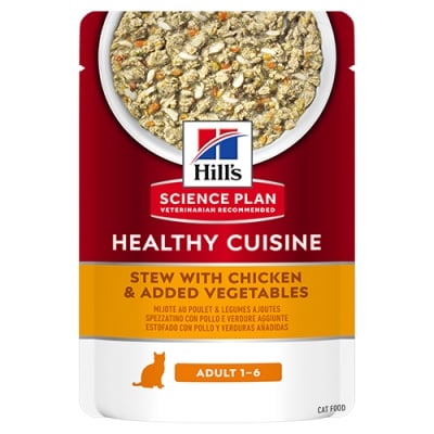 Hill’s Science Plan Adult Cat Healthy Cuisine Stew, Паучове за котка, задушено със зеленчуци и пилешко, 12брх80гр