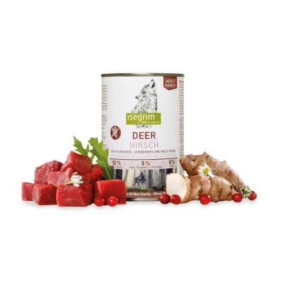 ISEGRIM, консерва за куче, елен, земна ябълка, боровинки и билки, 400гр