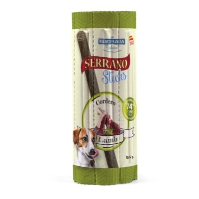 Mediterranean Natural Serrano, Хипоалергенни меки лакомства за кучета във формата на пръчици с вкус на агне, 16 x 12 g