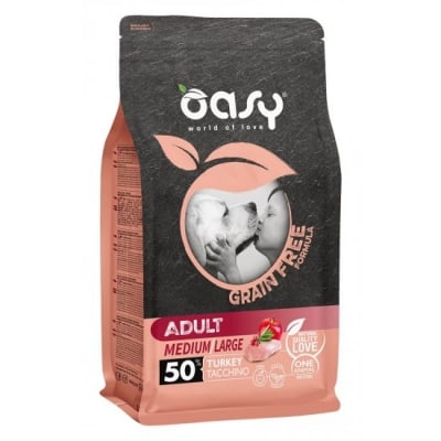 Oasy Dry Dog Grain Free Adult Medium/Large, Храна за кучета над 1 година от средни и големи породи, С Пуйка