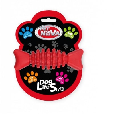 Pet Nova, дентална играчка за куче - назъбена кост, 12см, червена, аромат на мента