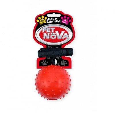 Pet Nova, Играчка за куче - Шипова топка с найлонова неплъзгаща се каишка 7см, червена, аромат на ванилия