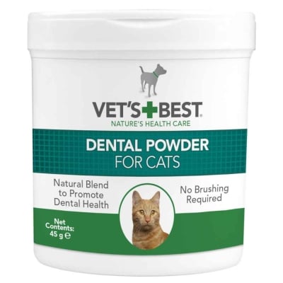 Vet`s Best Dental Powder Cat, Дентална пудра за котки, с водорасли и Спирулина, 45гр