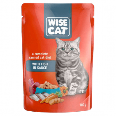 WISE CAT, пауч за котки, парченца риба в сос, 100гр