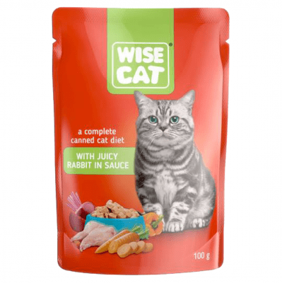 WISE CAT, пауч за котки, парченца заешко в сос, 100гр