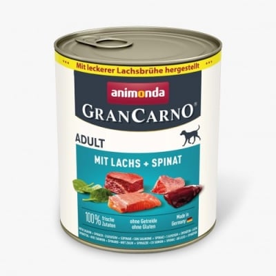 GranCarno Dog Adult консервирана храна за кучета със сьомга и спанак, 800 г
