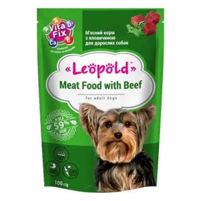 Leopold Dog пауч за кучета с говеждо, 24х100 г