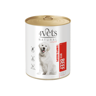 4Vets Dog Natural консервирана храна за кучета с говеждо месо, 800 г