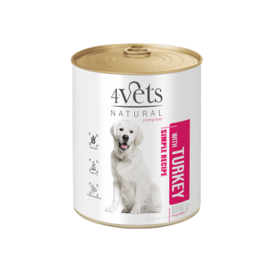 4Vets Dog Natural консервирана храна за кучета с пуешко месо, 800 г