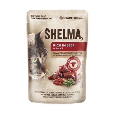 Shelma POUCH CAT говеждо, домати, билки 28x85гр