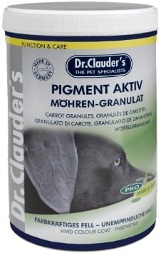 Pigment Aktiv - Granulat  Хранителна добавка за кучета оказва положителен ефект върху пигмента на козината. Може също така добре да повлияе червеникавите и кафявите цветове. Цветът на козината става по-ярък и тя изглежда по-здрава - 600гр